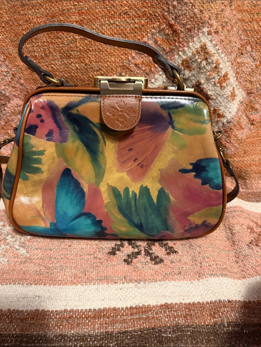 Patricia Nash Gracchi Watercolor Leather Satchel Purse Crossbody Handbag